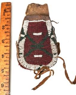 19th Century Prairie, Plains and Plateau Native American Tribal Beaded Hide Pouch