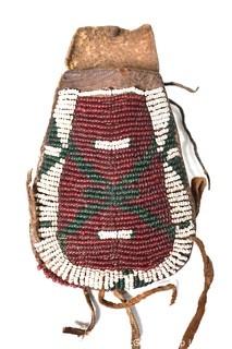 19th Century Prairie, Plains and Plateau Native American Tribal Beaded Hide Pouch