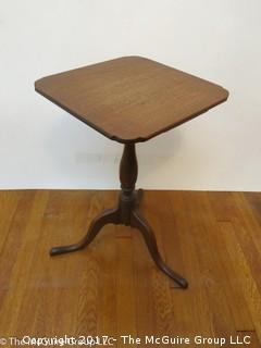 Mahogany side table on tri-footed pedestal base; 14" square top x 23"tall 