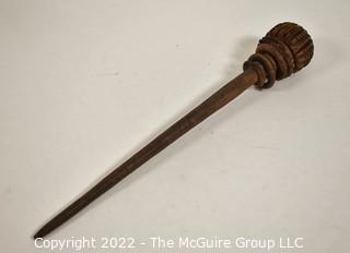 19th Century Prairie, Plains and Plateau Native American Carved Wood Ceremonial Rattle or Toy. 11"