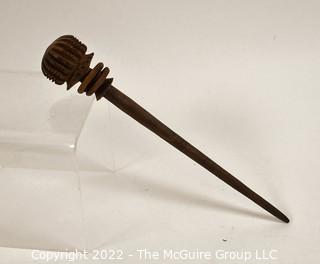 19th Century Prairie, Plains and Plateau Native American Carved Wood Ceremonial Rattle or Toy. 11"