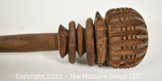 19th Century Prairie, Plains and Plateau Native American Carved Wood Ceremonial Rattle or Toy. 11"