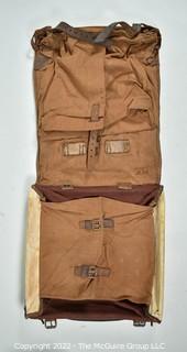 19th Century Leather and Canvas Satchel with Backstraps.  