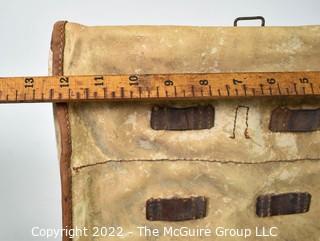 19th Century Leather and Canvas Satchel with Backstraps.  