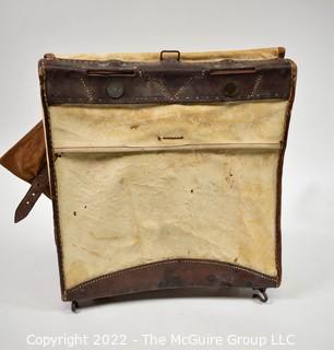 19th Century Leather and Canvas Satchel with Backstraps.  