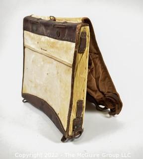 19th Century Leather and Canvas Satchel with Backstraps.  