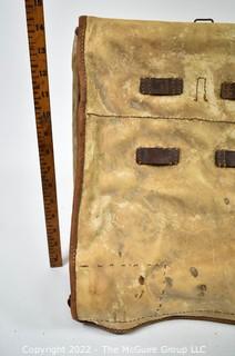 19th Century Leather and Canvas Satchel with Backstraps.  