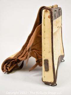 19th Century Leather and Canvas Satchel with Backstraps.  