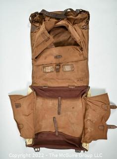 19th Century Leather and Canvas Satchel with Backstraps.  