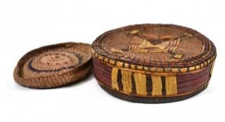 19th Century Native American Woven Basket with Mismatched Lid.