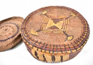 19th Century Native American Woven Basket with Mismatched Lid.