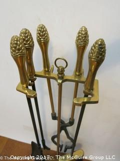 Solid brass fireplace tool set