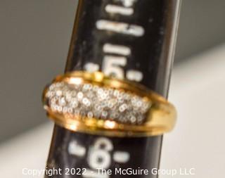 14 Kt Yellow Gold with Pave Diamond Ring.  Weighs 5.4g total.   