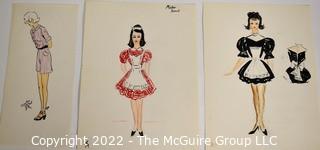 Set Of Three (3) Costume Design Sketches, One From July 1930