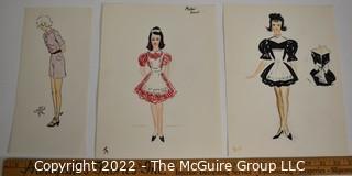 Set Of Three (3) Costume Design Sketches, One From July 1930