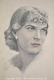 Pencil or Charcoal on Paper of Portrait of Woman in Profile, Unsigned by Artist.  