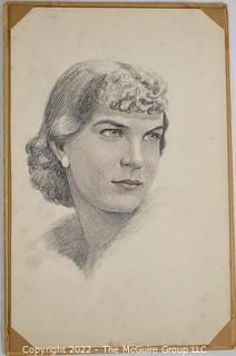 Pencil or Charcoal on Paper of Portrait of Woman in Profile, Unsigned by Artist.  