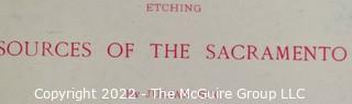 Black & White Etching Of California Lake And Source Of The Sacramento River. Signed By Artist Julian Rix.  