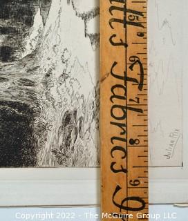 Black & White Etching Of California Lake And Source Of The Sacramento River. Signed By Artist Julian Rix.  