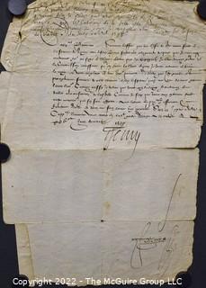 April 1598 Letter signed by Henri IV to Captain Bruneau about financial support from the Ile de Re inhabitants for the war against the Spanish. Nantes. 