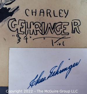 Sketch Of Baseball Hall Of Famer Charles Gehringer by Piel. Circa 1934. With Autograph Card.