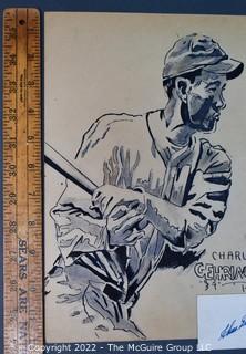 Sketch Of Baseball Hall Of Famer Charles Gehringer by Piel. Circa 1934. With Autograph Card.