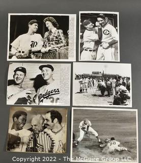 Six (6) 1960's News Wire Photos Of Baseball Players and Owners, including Charley O. Finley, Sal Bando, Blue Moon Odem, Whitey Ford, and Nanny Fernandez.