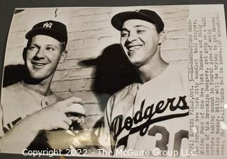 Six (6) 1960's News Wire Photos Of Baseball Players and Owners, including Charley O. Finley, Sal Bando, Blue Moon Odem, Whitey Ford, and Nanny Fernandez.