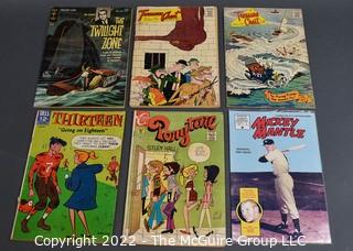 Six (6) Vintage Comic Books Including Twilight Zone, Treasure Chest, Ponytail, Thirteen & Mickey Mantle