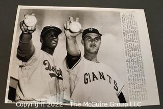 Five (5) Vintage Baseball Photos Including 1952 Brooklyn Dodgers and St Louis Cardinals. Hoyt Wilhelm, Joe Black, Willie Mays, Dal Maxvill, Willie Stargell, Sandy Koufax, Don Drysdale, Ken McMullen, Ron Fairly, Leo Durocher, Walter Alston, John Roseboro and Joe Cronin