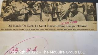 Five (5) Vintage Baseball Photos Including 1952 Brooklyn Dodgers and St Louis Cardinals. Hoyt Wilhelm, Joe Black, Willie Mays, Dal Maxvill, Willie Stargell, Sandy Koufax, Don Drysdale, Ken McMullen, Ron Fairly, Leo Durocher, Walter Alston, John Roseboro and Joe Cronin