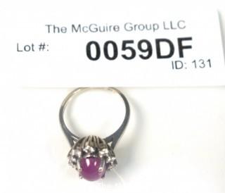 Cabochon Star Ruby 14kt Hallmark Cocktail Ring with Diamond Surround.  