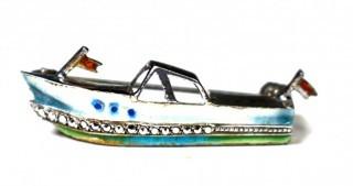 Sterling Silver with Enamel Decoration Speed Boat Brooch.