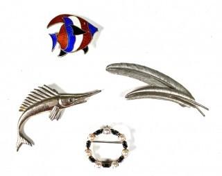 Four (4) Sterling Silver Brooches