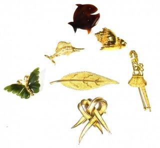 Collection of Gold Tone Vintage Brooches.  