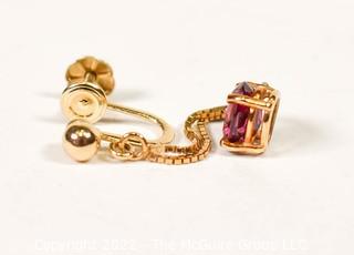 14Kt Yellow Gold with Ruby Screw Back Dangle Earrings.  Weighs 3 grams. 