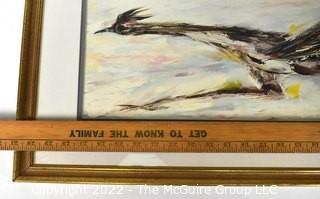 Framed Under Glass Print of Arizona Roadrunner by Ettore "Ted" De Grazia.  16" x 31".