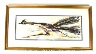 Framed Under Glass Print of Arizona Roadrunner by Ettore "Ted" De Grazia.  16" x 31".