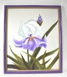 Framed Original Oil on Canvas of Iris Signed by Artist.  26" x 26".