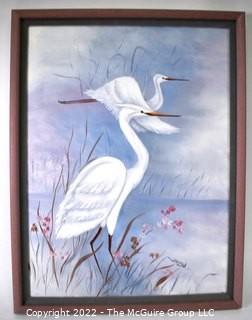 Framed Original Oil on Canvas of Herons Signed by Artist.  Measures 20" x 26".