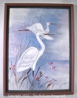 Framed Original Oil on Canvas of Herons Signed by Artist.  Measures 20" x 26".