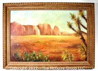 Framed Oil On Canvas Painting of Western Desert Landscape Signed by Artist Alice W. Smith. Measures 23"H X 35"W.