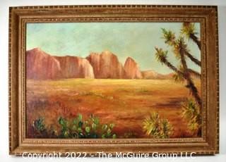 Framed Oil On Canvas Painting of Western Desert Landscape Signed by Artist Alice W. Smith. Measures 23"H X 35"W.