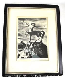 Framed Under Glass Black & White Etching and Aquatint Entitled “Chiron” by Joseph Anthony Mugnaini Pencil Signed and Editioned.  12" x 15".