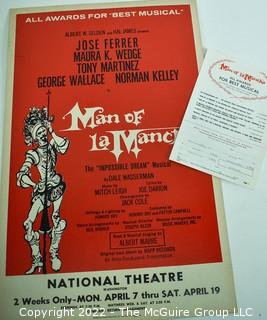 Theater Lobby Card or Poster and Playbill from "The Man of La Mancha" at the National Theater Washington DC.