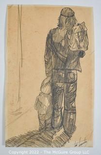 Pencil or Charcoal on Paper of Father and Son, Signed by Artist Carpenter, Studio Art 1971.  