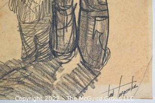 Pencil or Charcoal on Paper of Father and Son, Signed by Artist Carpenter, Studio Art 1971.  