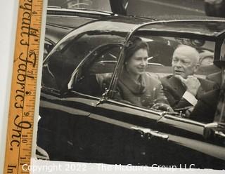 Black & White Photo by Art Rickerby, President Eisenhower And Queen Elizabeth During Royal Visit To Washington, DC In Lincoln Cosmopolitan Bubble Top Parade Car, 1957.