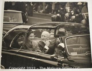 Black & White Photo by Art Rickerby, President Eisenhower And Queen Elizabeth During Royal Visit To Washington, DC In Lincoln Cosmopolitan Bubble Top Parade Car, 1957.