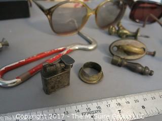 Eclectic collection including vintage eyeglass frames  